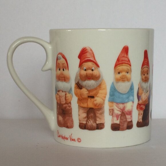 Garden Gnomes Coffee Mug White Christopher Vine Design Fine Bone China 9 oz - Picture 3 of 10